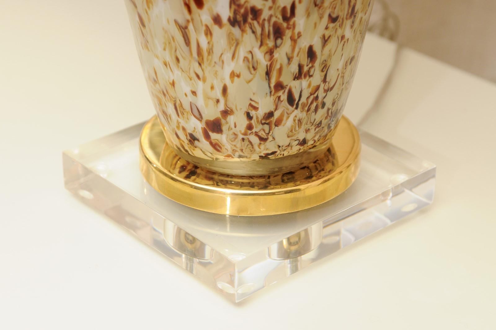 Brass Unforgettable Pair of Chocolate, Saffron and Cream Custom Murano Lamps 