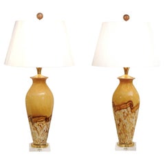 Unforgettable Pair of Chocolate, Saffron and Cream Custom Murano Lamps
