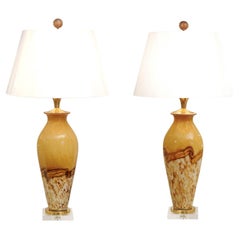 Unforgettable Pair of Chocolate, Saffron and Cream Custom Murano Lamps 