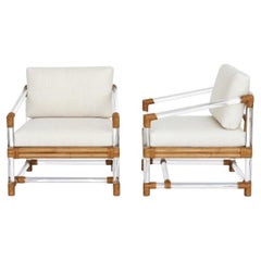 Unforgettable Restored Pair Lucite and Rattan Lounge Chairs- 2 Pr Available
