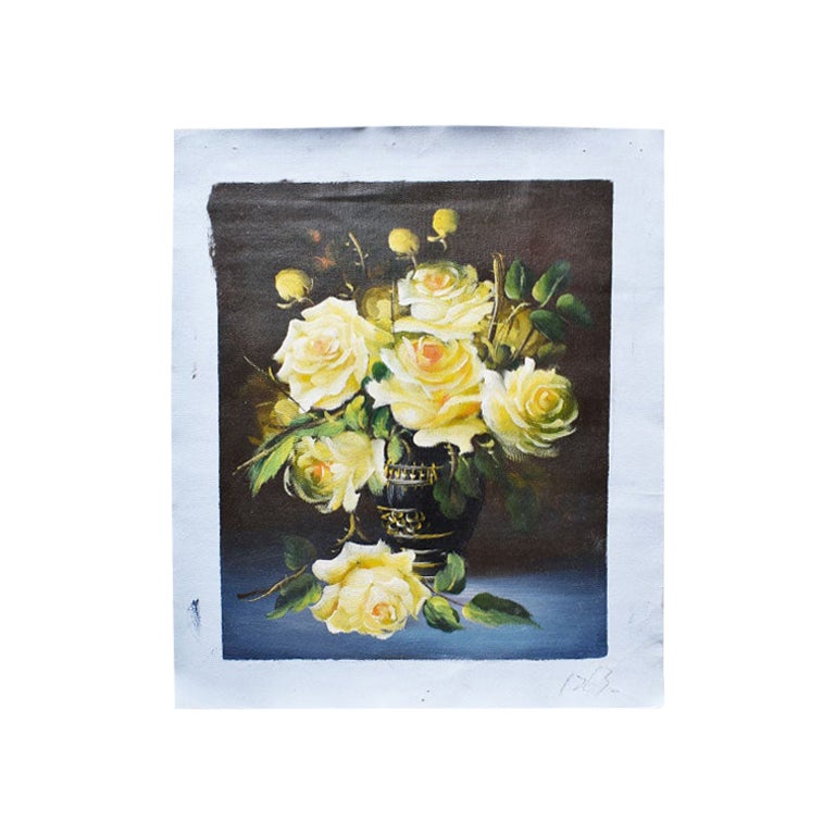 Gemälde mit Blumen auf Leinwand, ungerahmt
