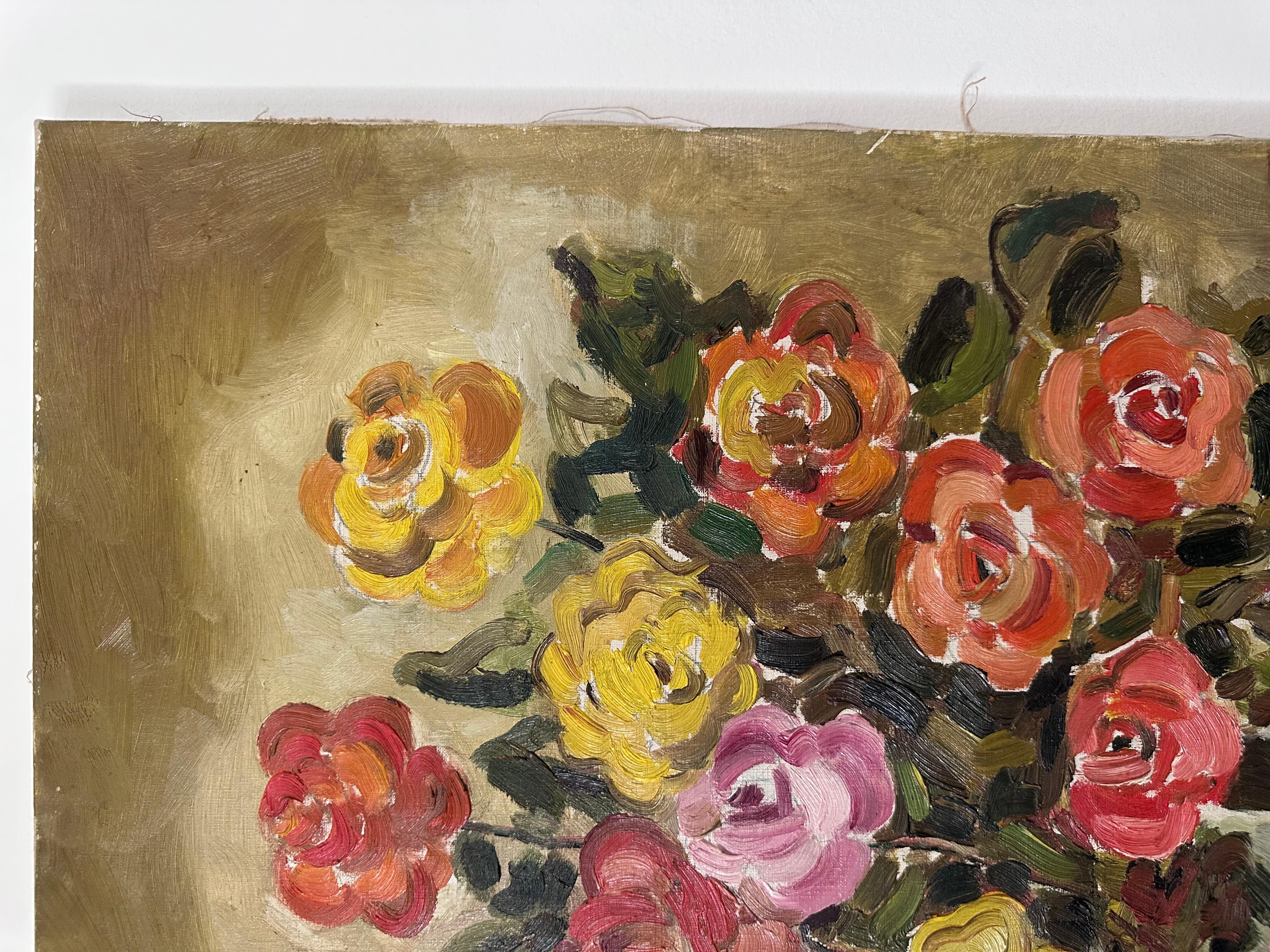 Bodegón floral sin enmarcar de Bélgica años 50 por Erik Bassez Belga en venta