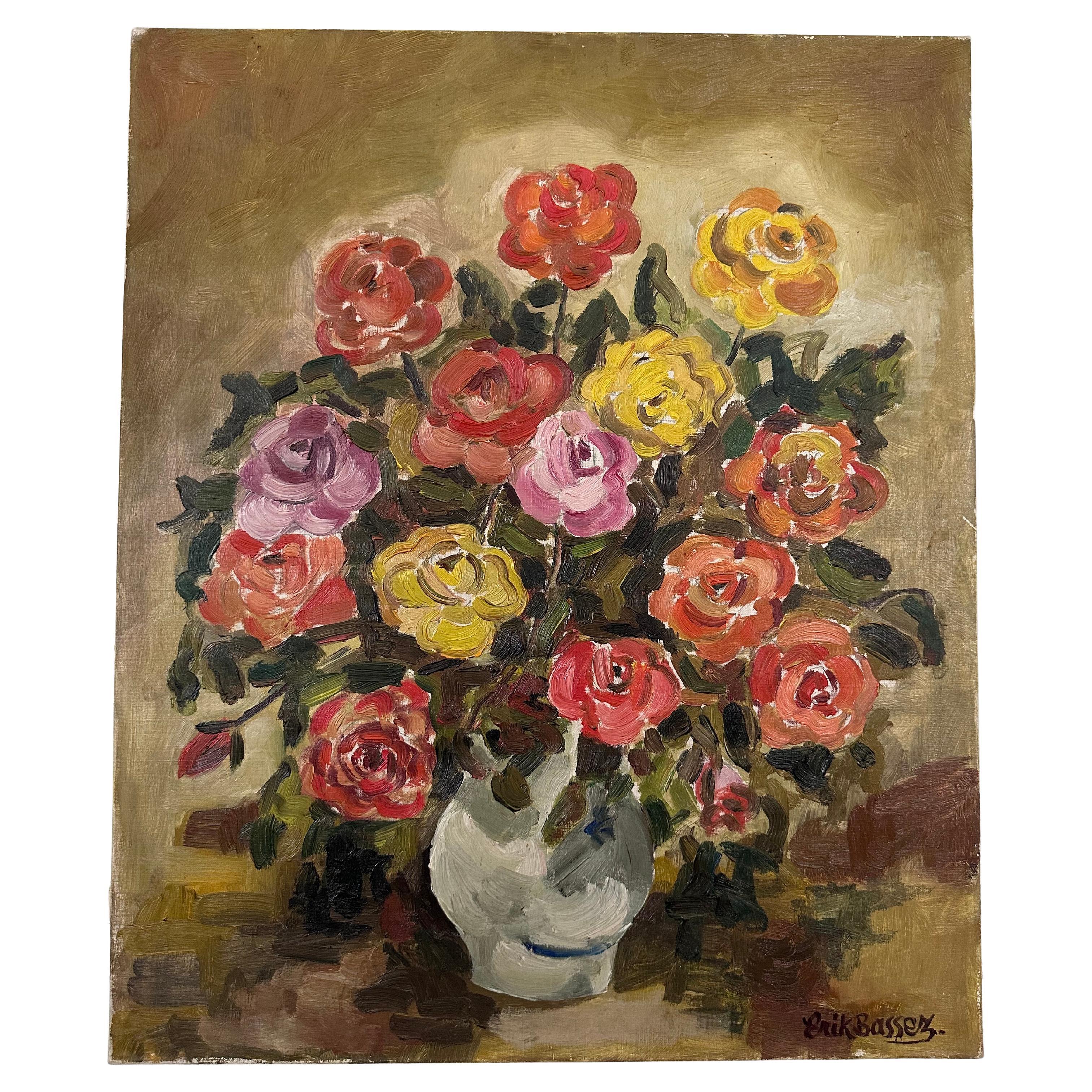 Bodegón floral sin enmarcar de Bélgica años 50 por Erik Bassez en venta
