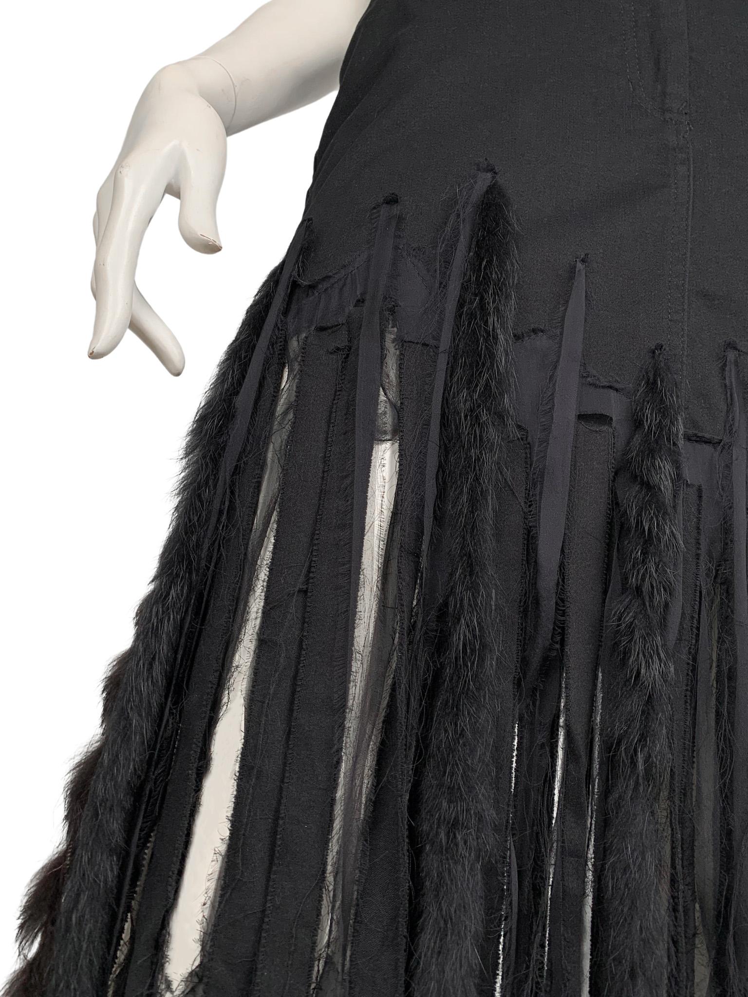 Ungaro 1990s vintage extravagant fringed maxi skirt with details in faux fur In Excellent Condition In TARRAGONA, ES