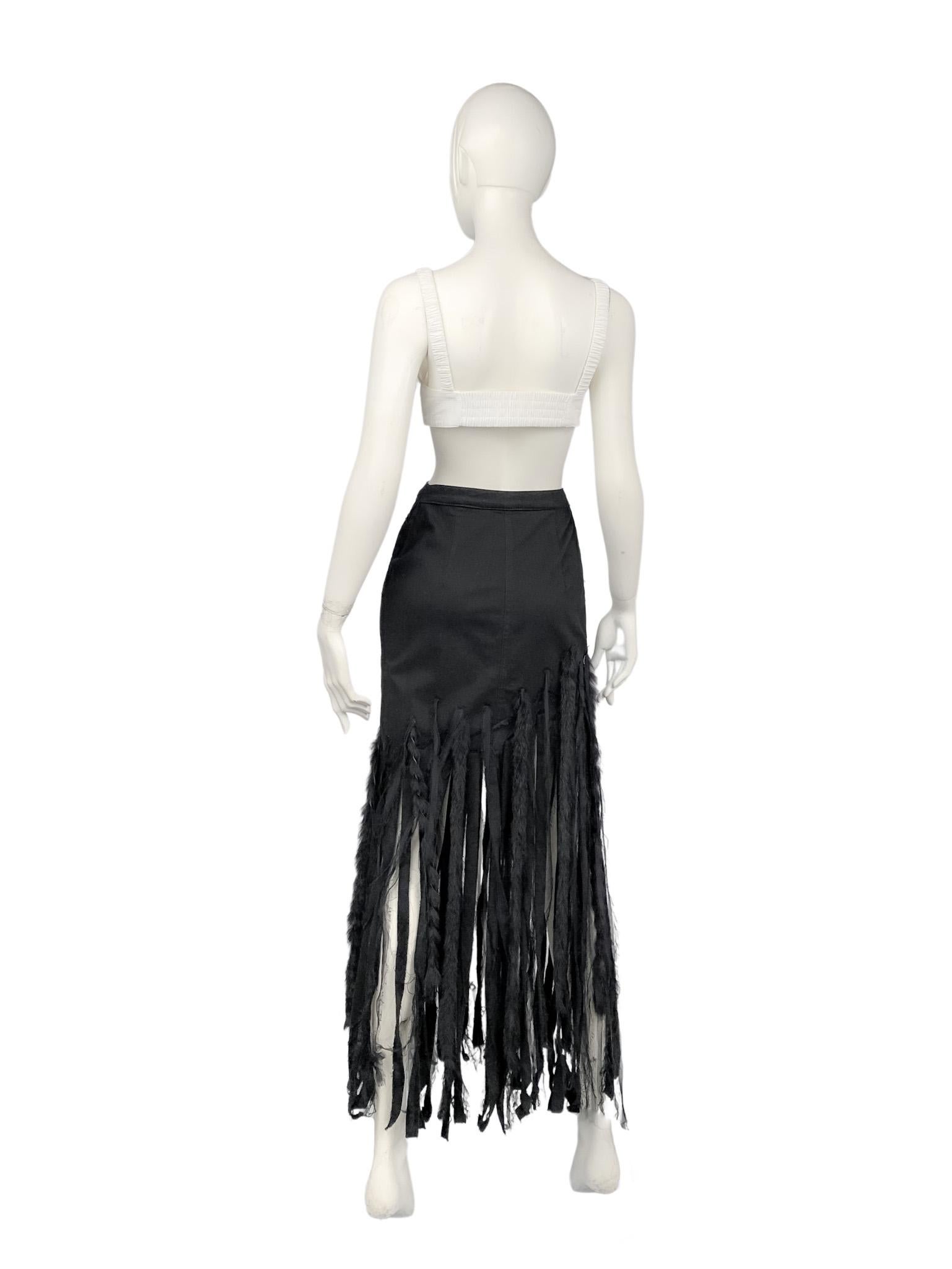 Ungaro 1990s vintage extravagant fringed maxi skirt with details in faux fur 1
