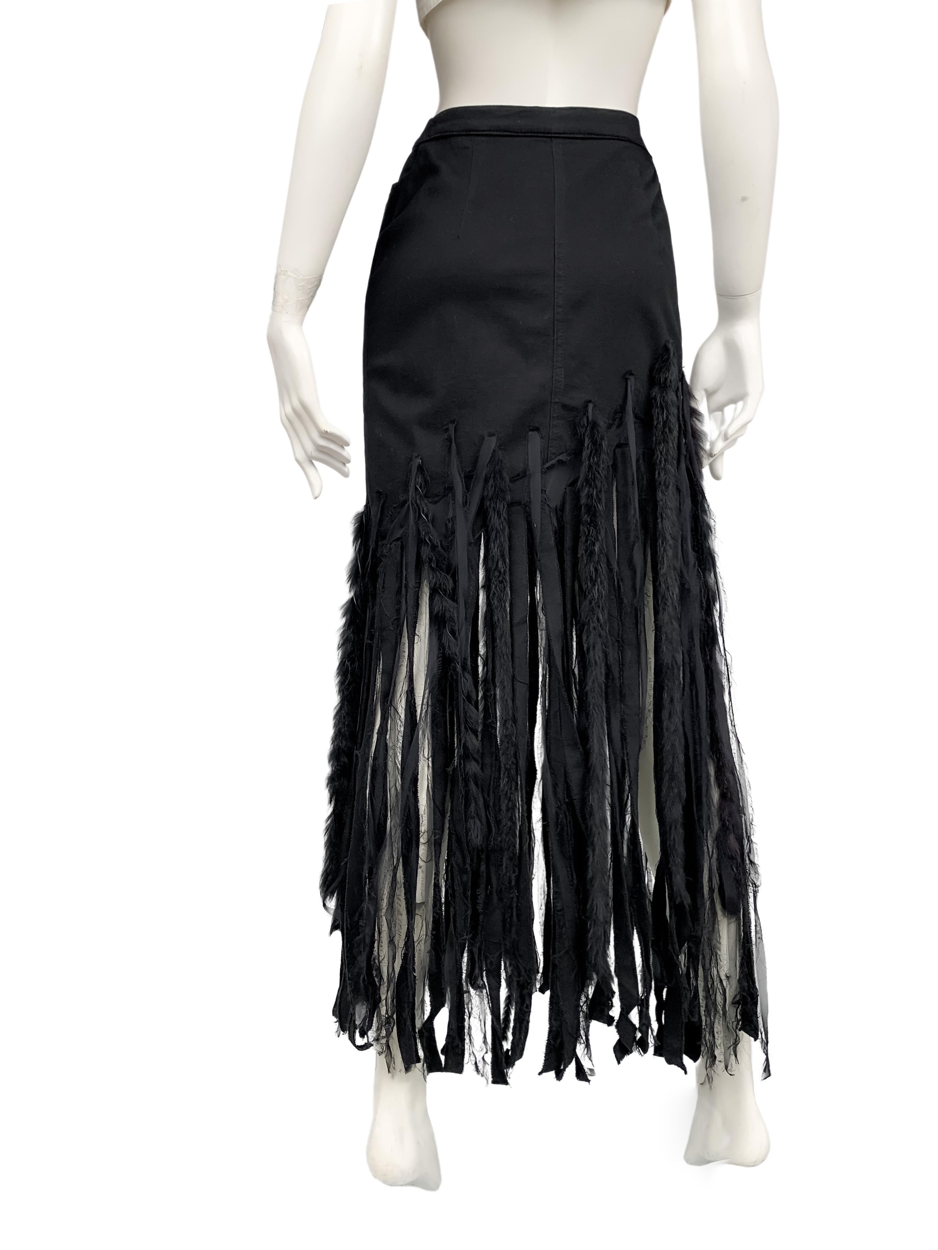 Ungaro 1990s vintage extravagant fringed maxi skirt with details in faux fur 2