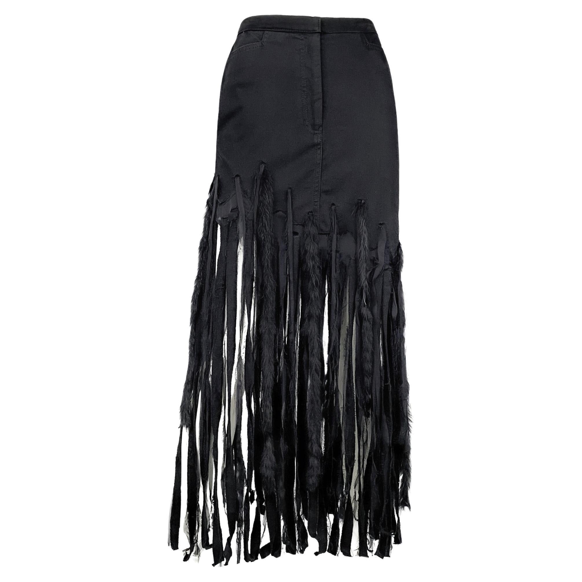 Ungaro 1990s vintage extravagant fringed maxi skirt with details in faux fur