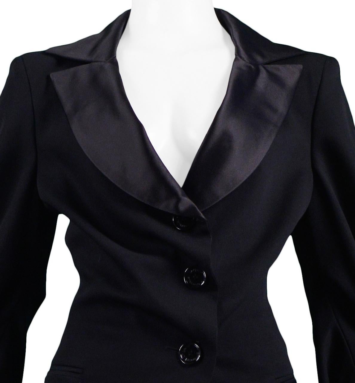 Ungaro Black Satin Trim Suit Jacket & Trousers In Excellent Condition In Los Angeles, CA