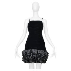 Ungaro Black Velvet Cocktail Dress With Satin Ruffle Hem