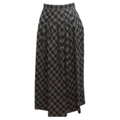  Ungaro Black & White Wool Plaid Maxi Skirt