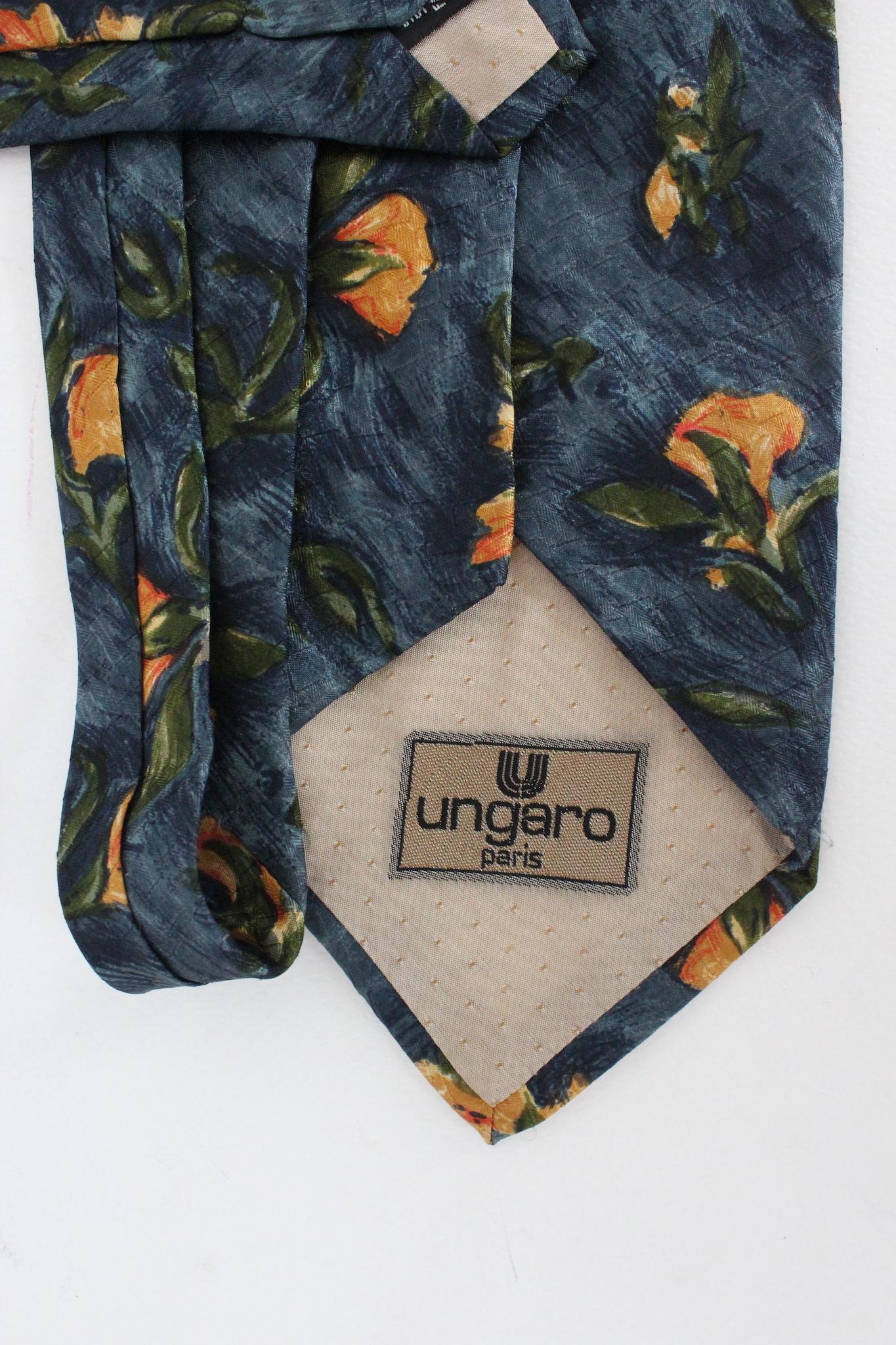 Ungaro Blau Seide Floral Vintage Krawatte 90s Herren im Angebot