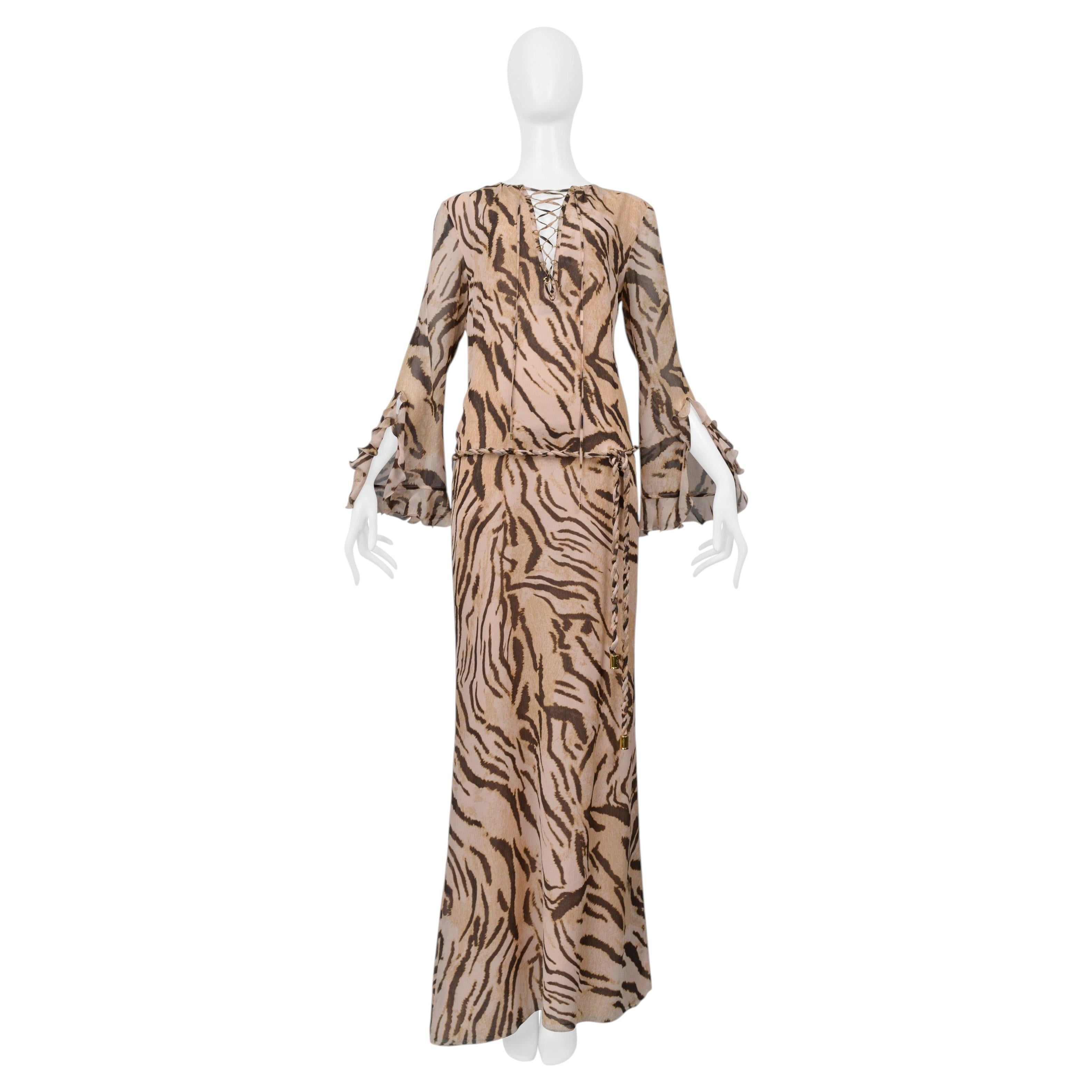 Ungaro By Giambattista Valli Silk Animal Print Caftan Dress With Ruffles