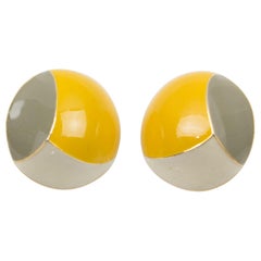 Ungaro Clip Earrings Gray Mustard Cream Enamel 