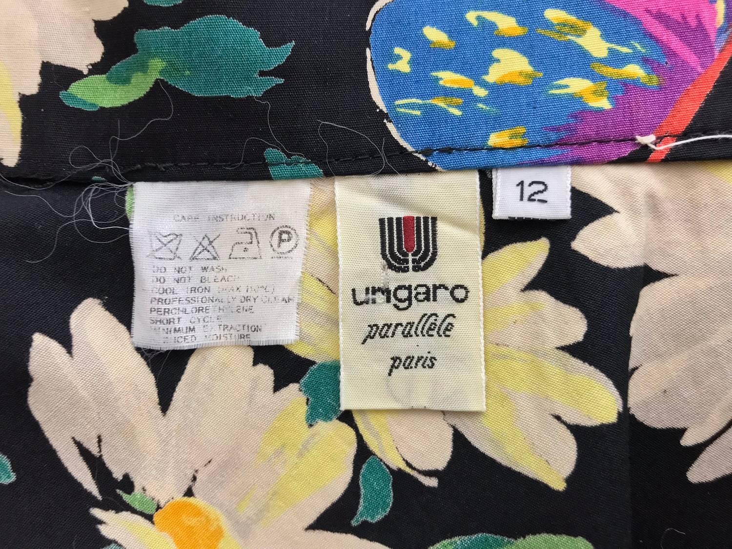 Ungaro cotton floral butterfly print high waist full skirt, 1980s 10