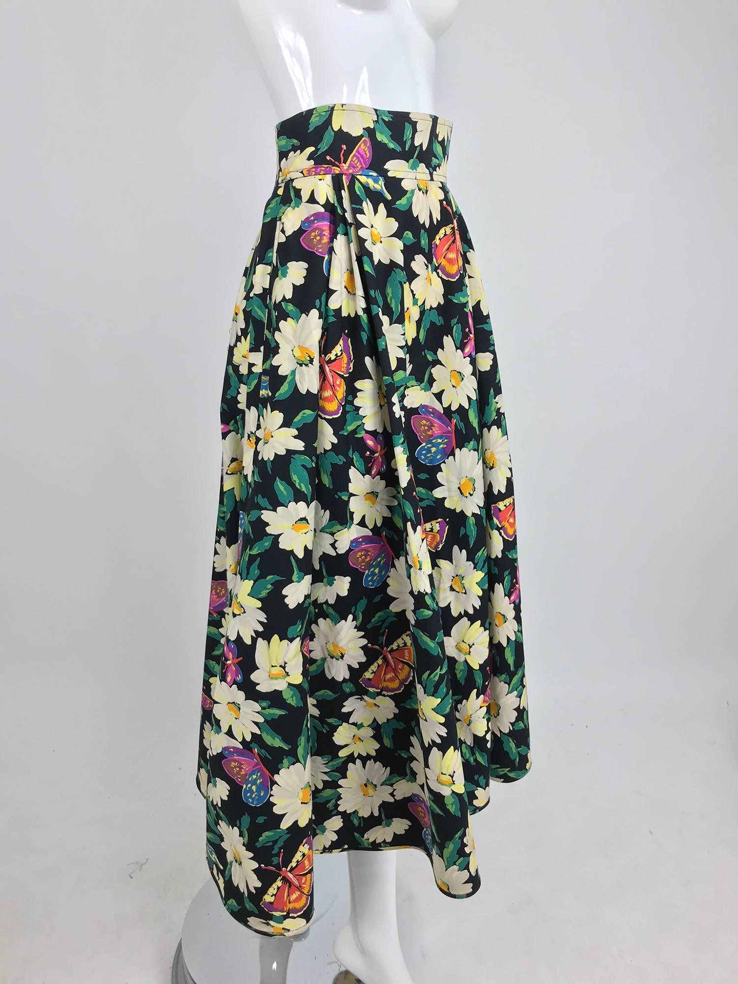 Women's Ungaro cotton floral butterfly print high waist full skirt, 1980s