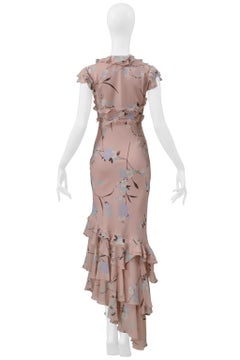 Ungaro Dusty Pink Floral Slip Dress With Ruffles