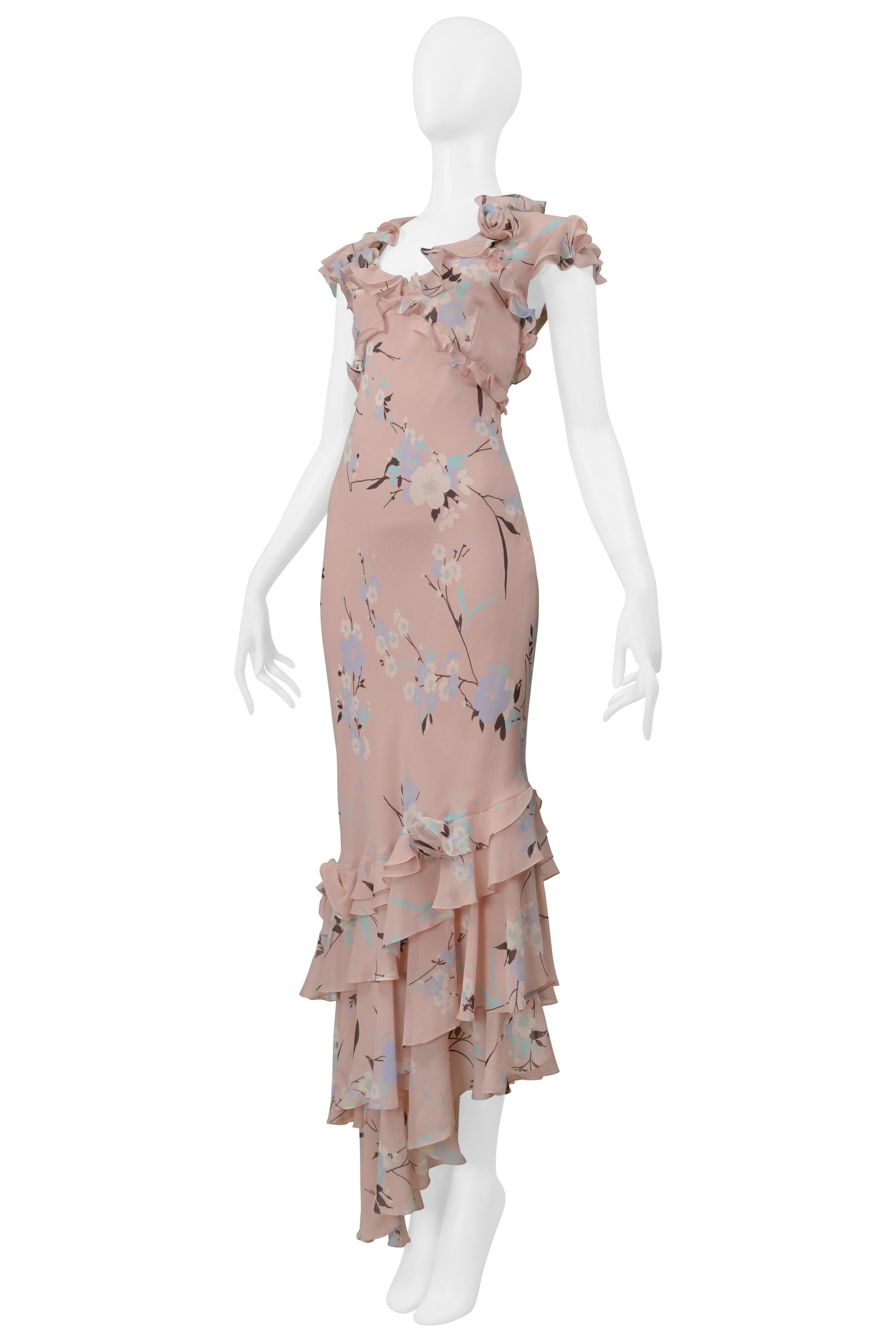Beige Ungaro - Vestito floreale con volant in rosa polveroso in vendita