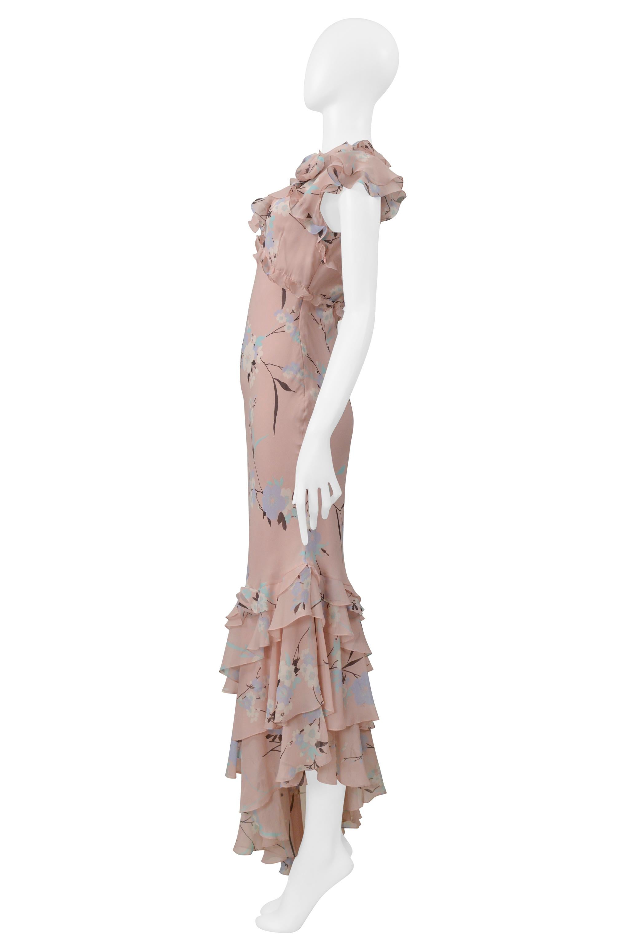 Ungaro - Vestito floreale con volant in rosa polveroso In condizioni ottime in vendita a Los Angeles, CA