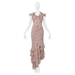 Ungaro Dusty Pink Floral Slip Dress With Ruffles