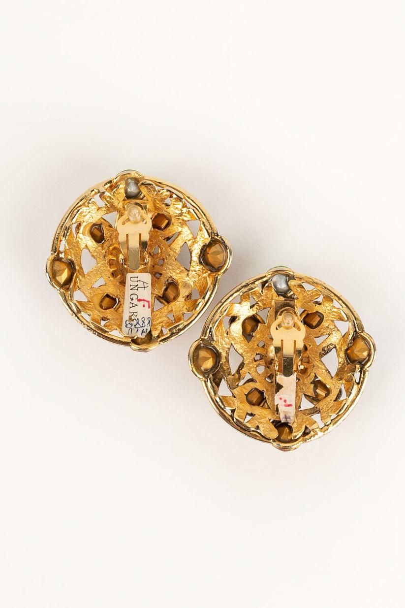 Women's Ungaro Earrings in Golden Metal and Multicolored Rhinestones For Sale