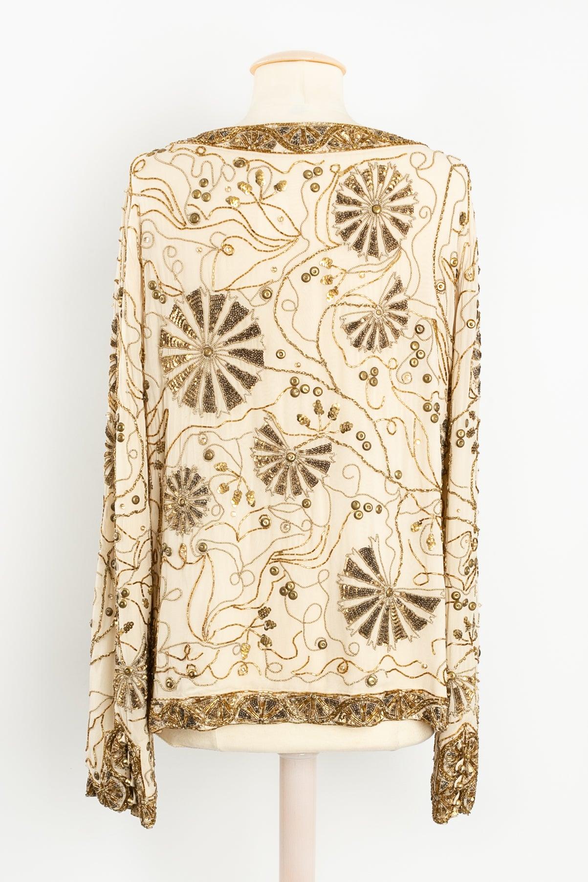 Ungaro Embroidered Evening Jacket in Unbleached Silk In Excellent Condition For Sale In SAINT-OUEN-SUR-SEINE, FR
