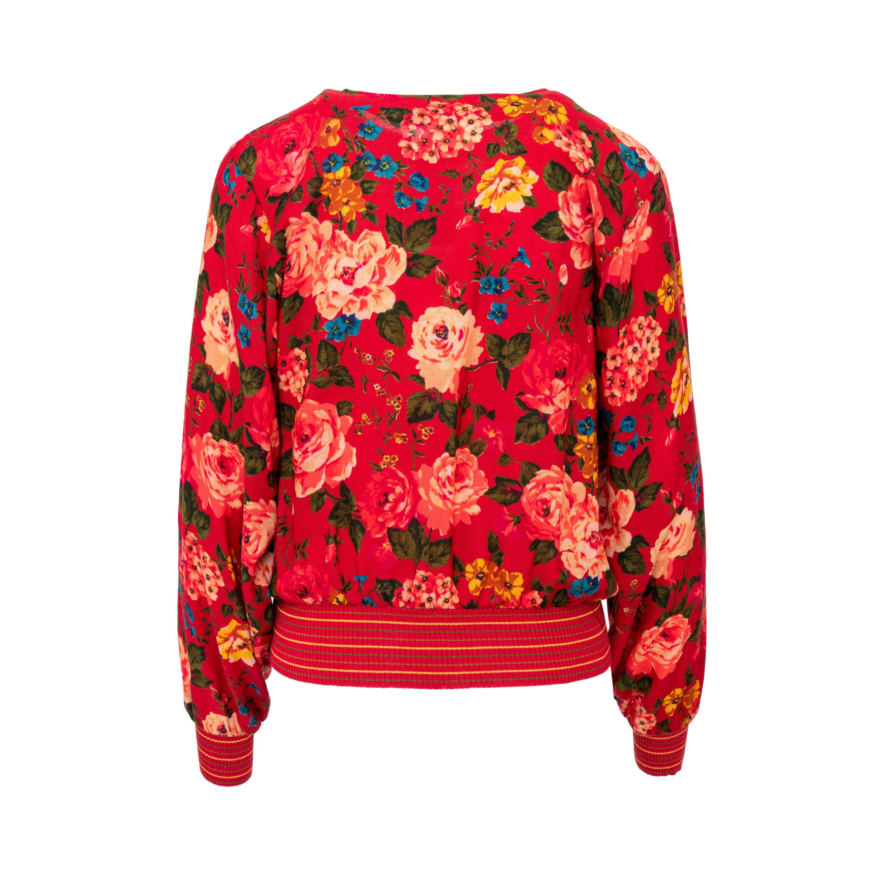 Red Ungaro Floral Printed Wool Top - '90s For Sale