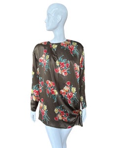 Ungaro Floral Satin Tunic Mini Dress with Side Bow