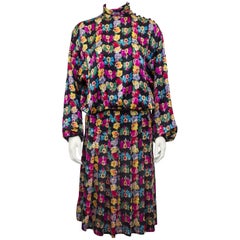 Ungaro Floral Silk Skirt and Shirt Ensemble, 1980s