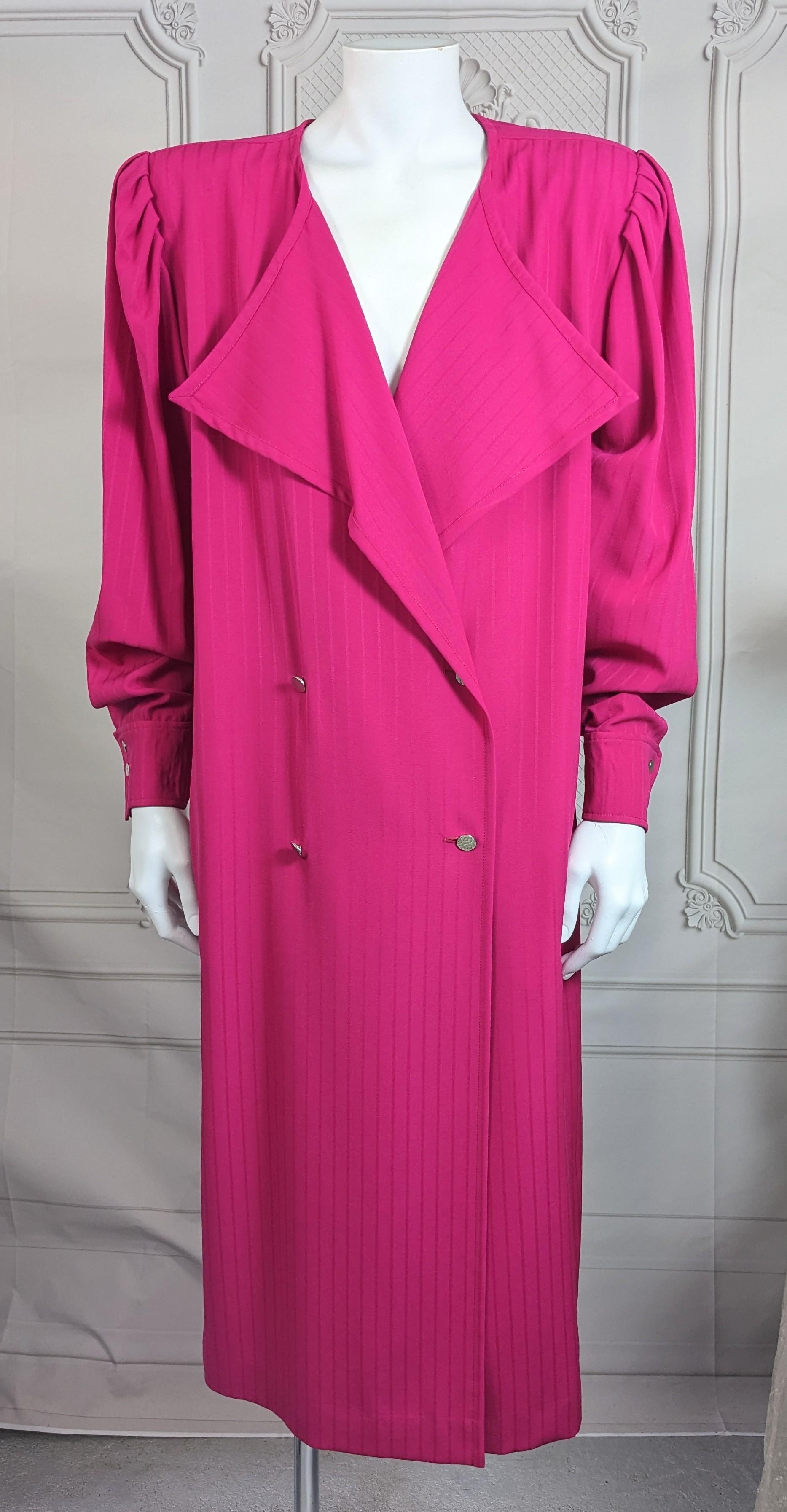 Red Ungaro Fuschia Wool Gabardine Strong Shoulder Dress For Sale