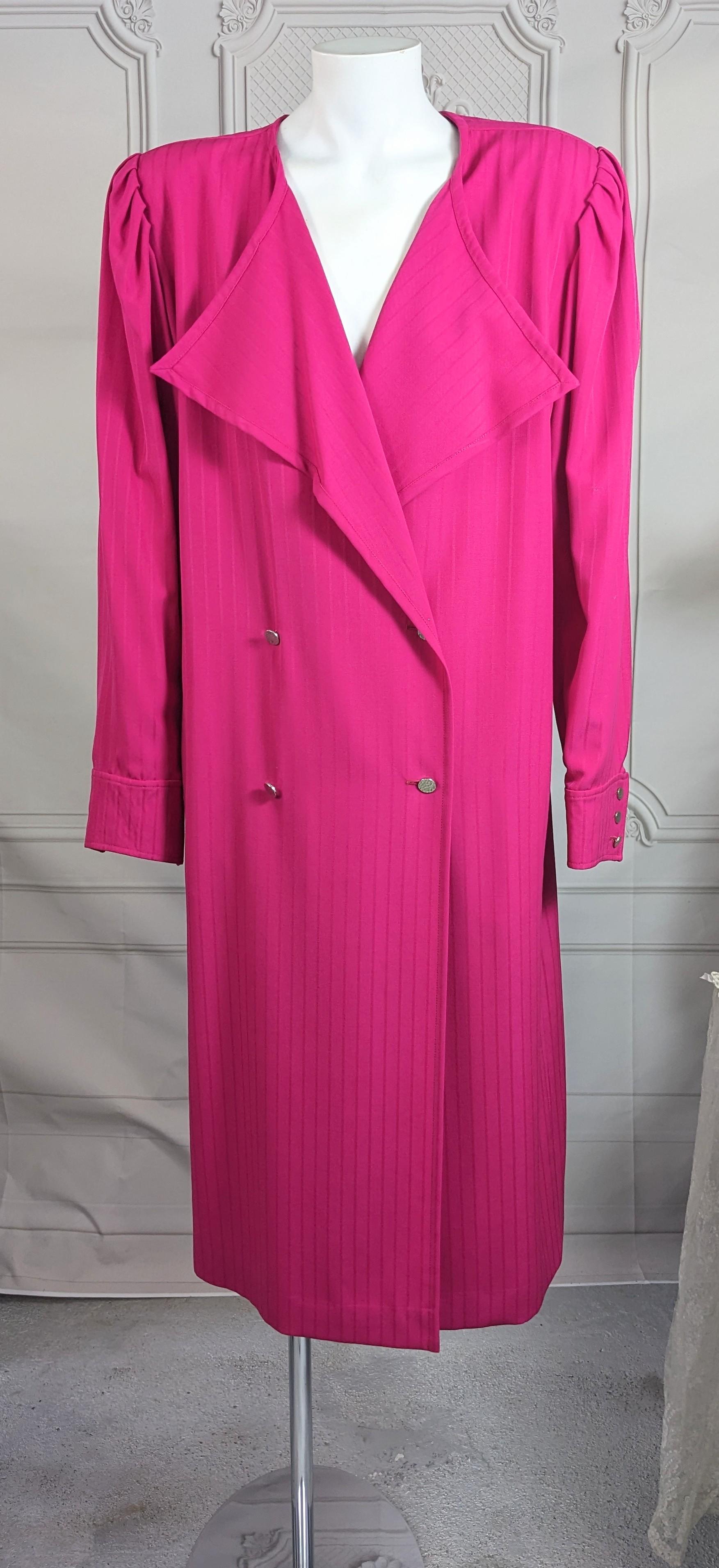 Ungaro Fuschia Wool Gabardine Strong Shoulder Dress In Excellent Condition For Sale In New York, NY
