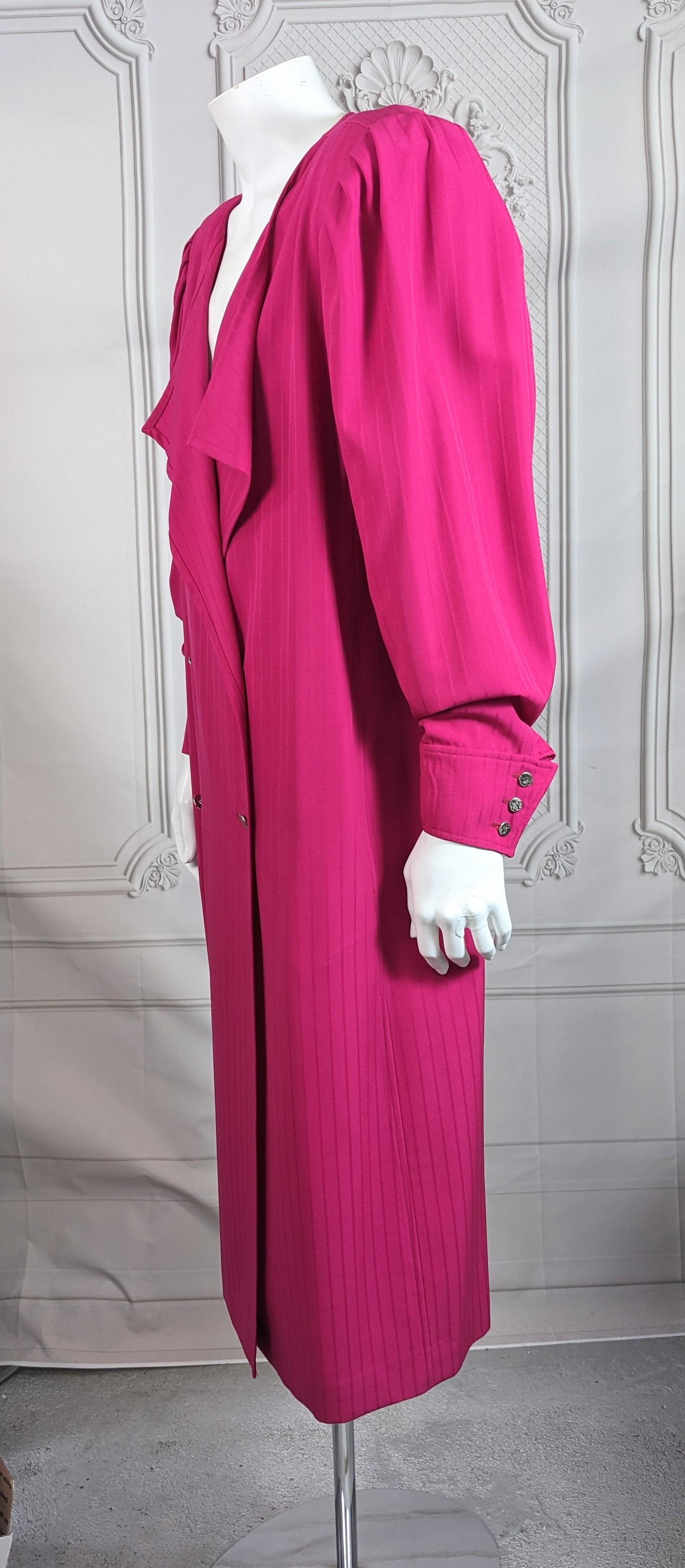 Women's or Men's Ungaro Fuschia Wool Gabardine Strong Shoulder Dress For Sale