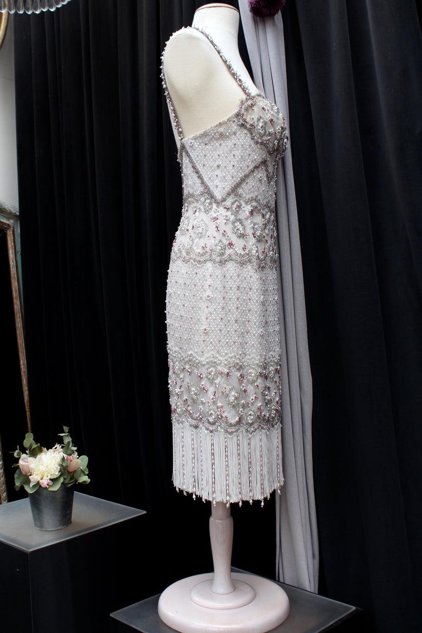 Ungaro Haute Couture Kleid mit Spitzenstickerei, Größe 36FR, Ungaro (Grau) im Angebot