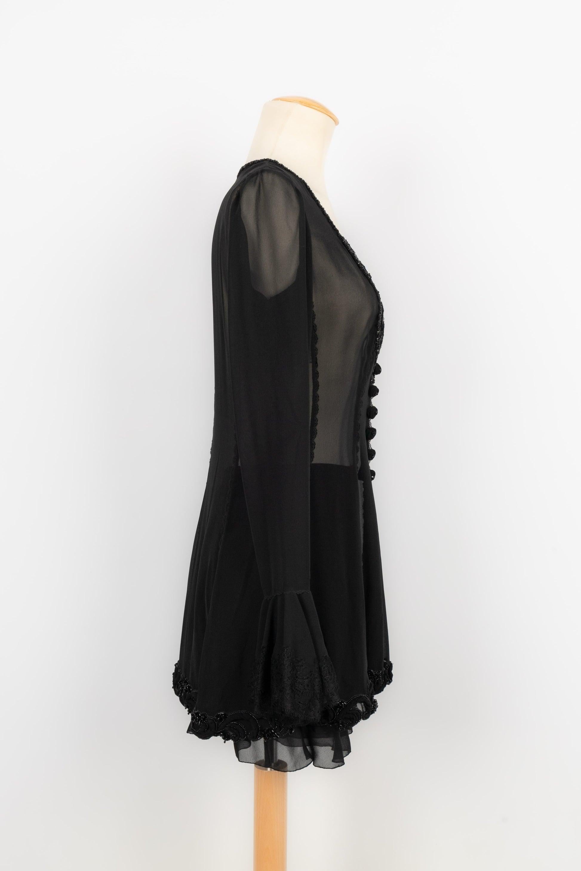 Ungaro Haute Couture Silk Crepe Set Embroidered with Black Pearls, 1990s In Excellent Condition For Sale In SAINT-OUEN-SUR-SEINE, FR