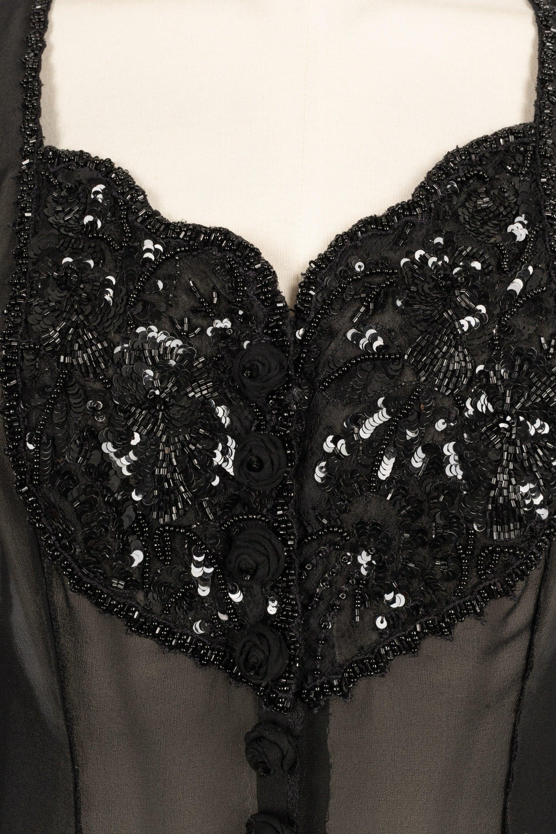 Ungaro Haute Couture Seidenkrepp-Set mit schwarzen Perlen bestickt, 1990er Jahre im Angebot 2