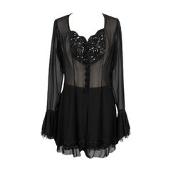 Ungaro Haute Couture Silk Crepe Set Embroidered with Black Pearls, 1990s