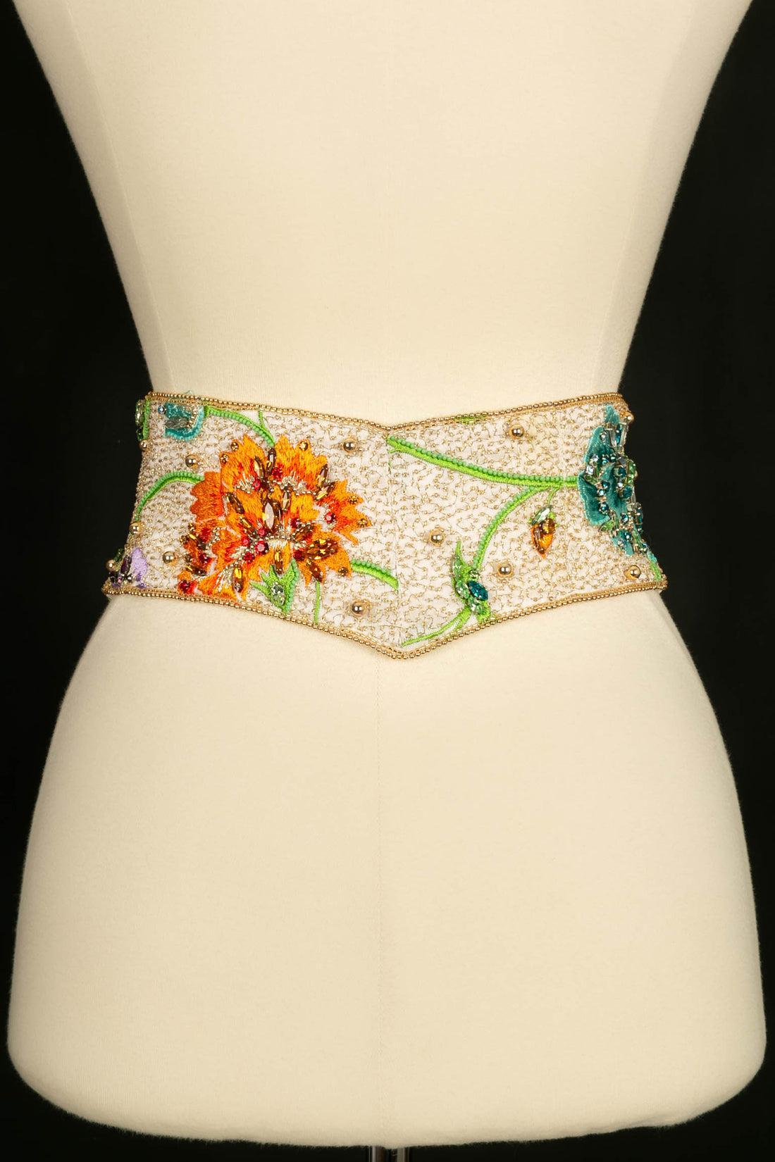 Ungaro Haute Embroidered with Flowers, Beads and Rhinestones Couture Set For Sale 6