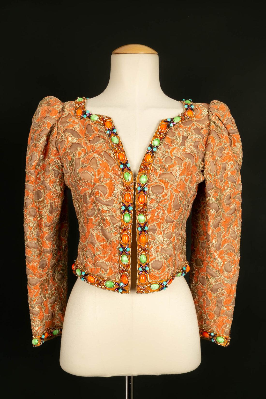 Ungaro Haute Embroidered with Flowers, Beads and Rhinestones Couture Set For Sale 10