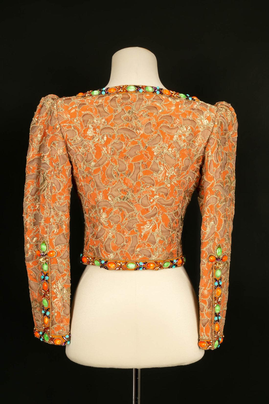 Ungaro Haute Embroidered with Flowers, Beads and Rhinestones Couture Set For Sale 11