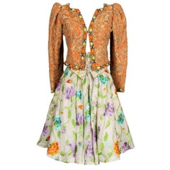 Ungaro Haute Embroidered with Flowers, Beads and Rhinestones Couture Set