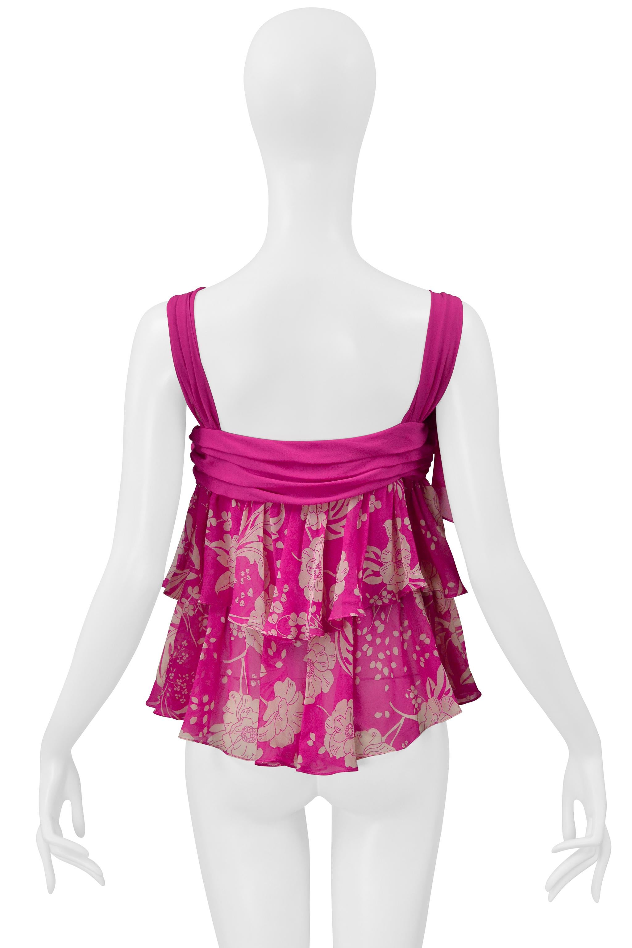 Ungaro - Top a canotta con stampa floreale e pizzo in rosa caldo In condizioni ottime in vendita a Los Angeles, CA
