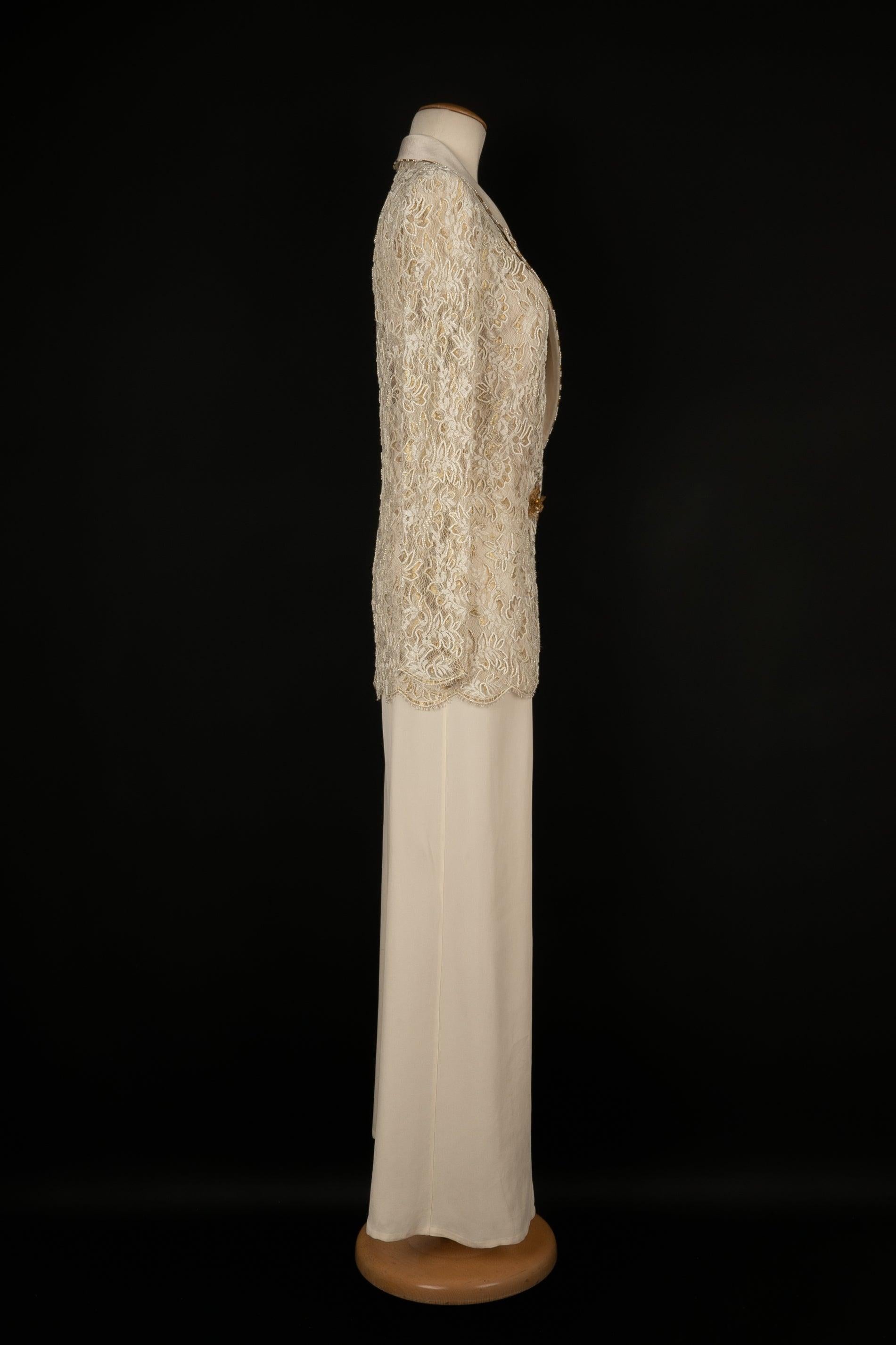 Ungaro Off-White Crepe Pant Jumpsuit with Jacket Haute Couture, 1997 In Good Condition In SAINT-OUEN-SUR-SEINE, FR