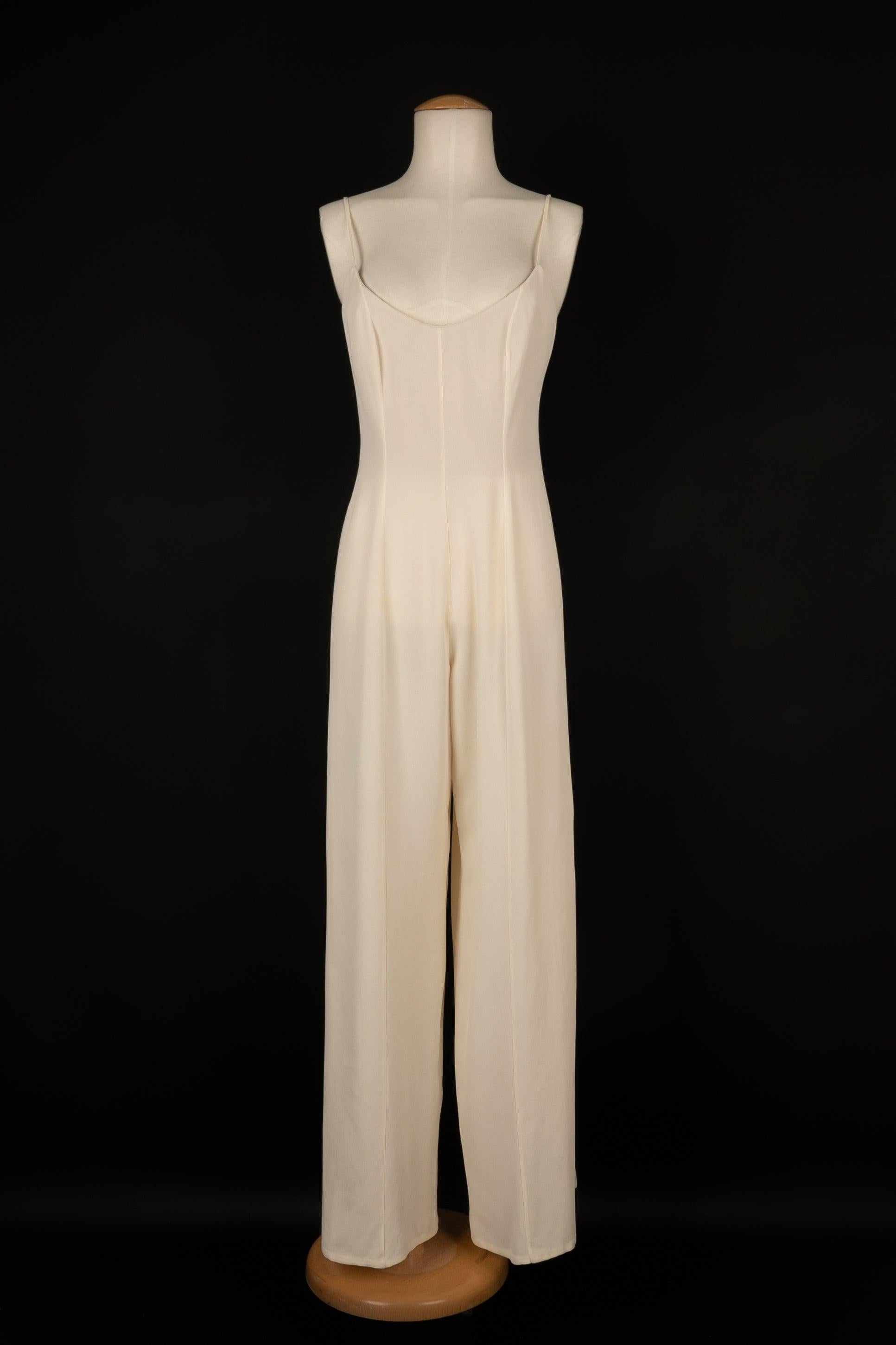 Women's Ungaro Off-White Crepe Pant Jumpsuit with Jacket Haute Couture, 1997