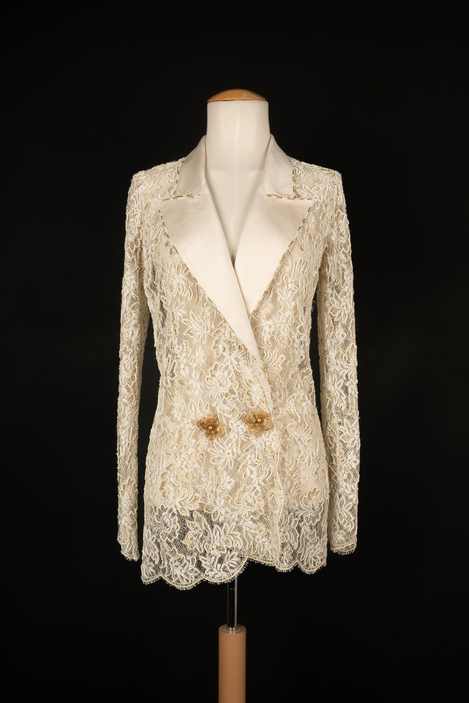 Ungaro Off-White Crepe Pant Jumpsuit with Jacket Haute Couture, 1997 4