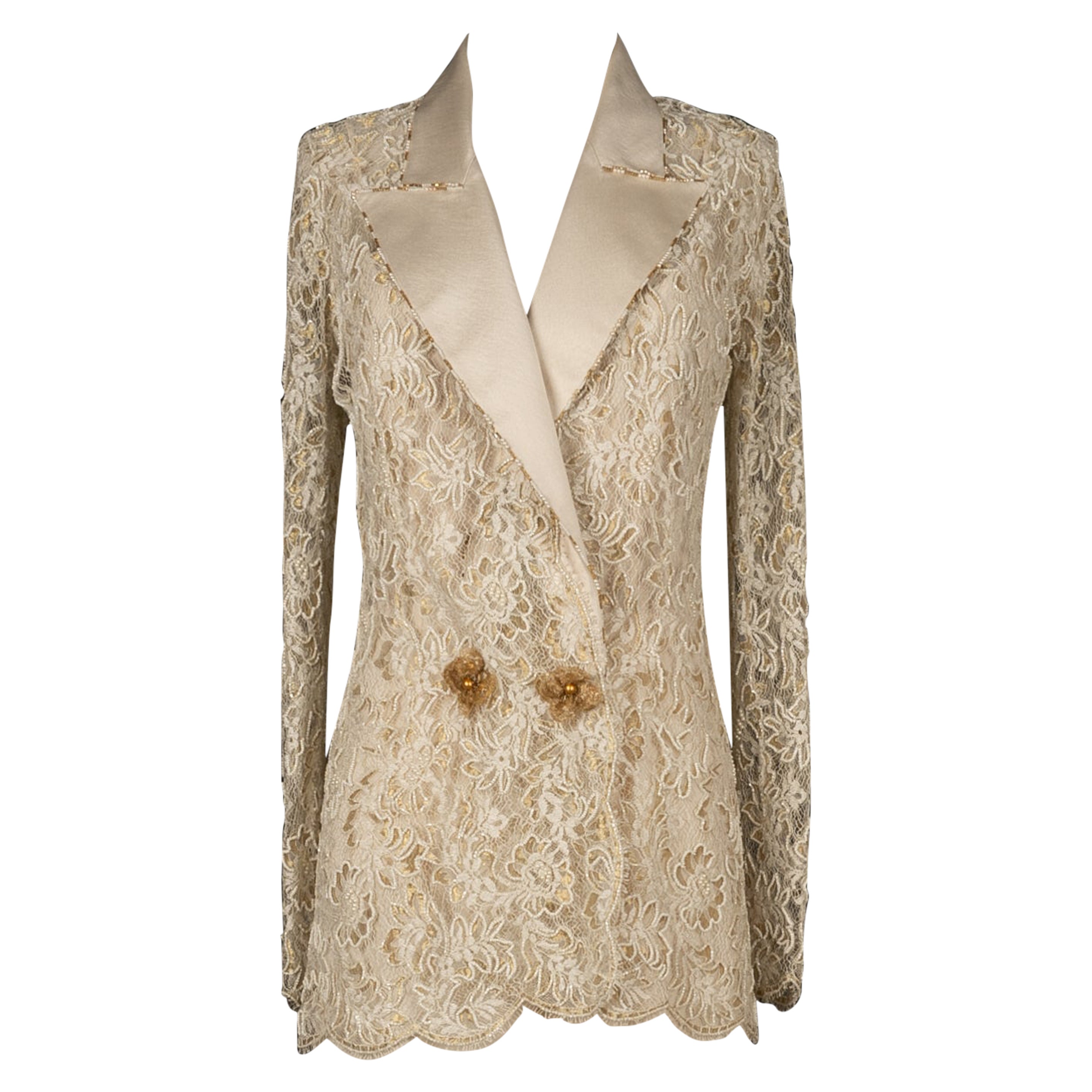 Ungaro Off-White Crepe Pant Jumpsuit with Jacket Haute Couture, 1997