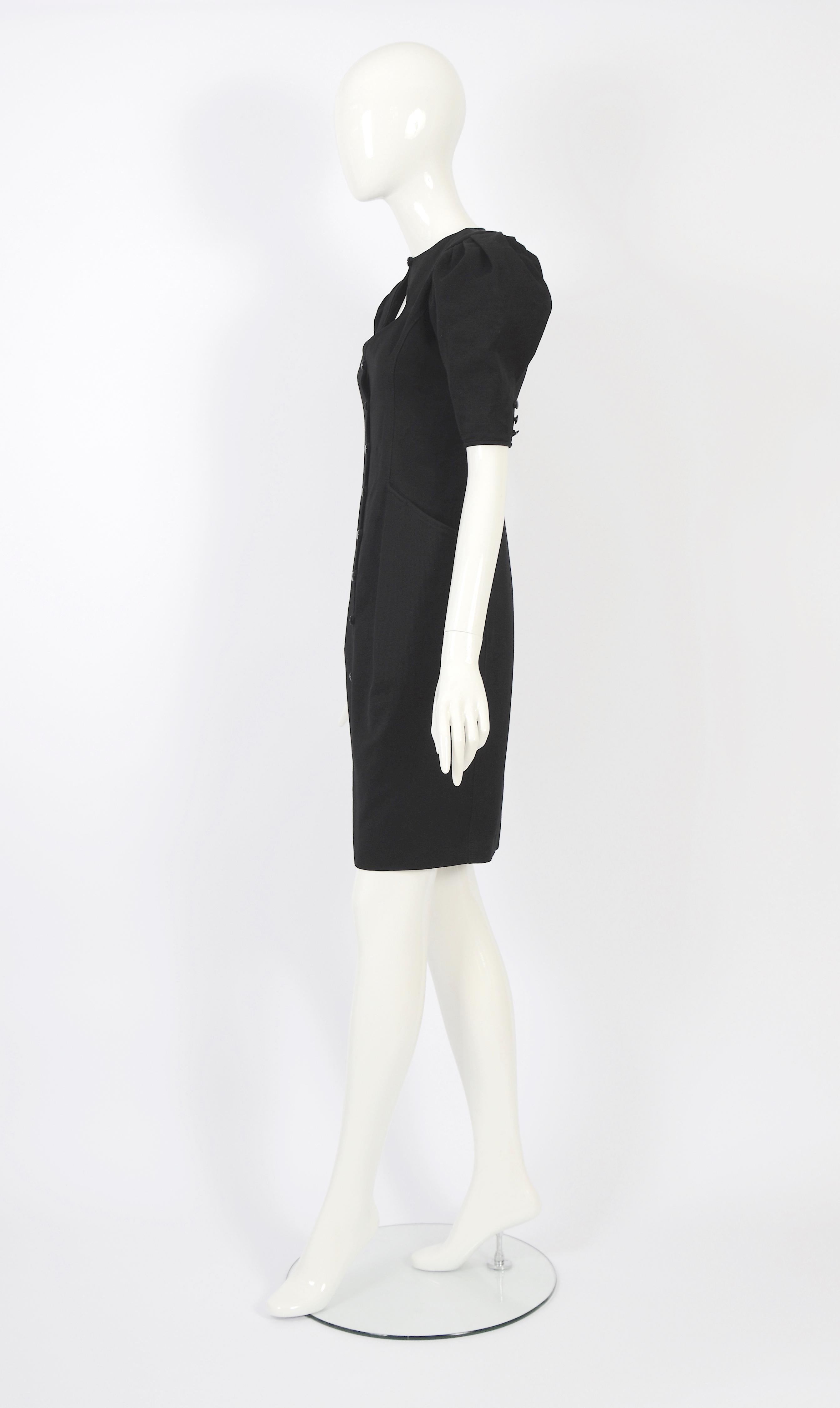 Women's Ungaro Parallele 1980s vintage black silk heart shaped keyhole bust dress  