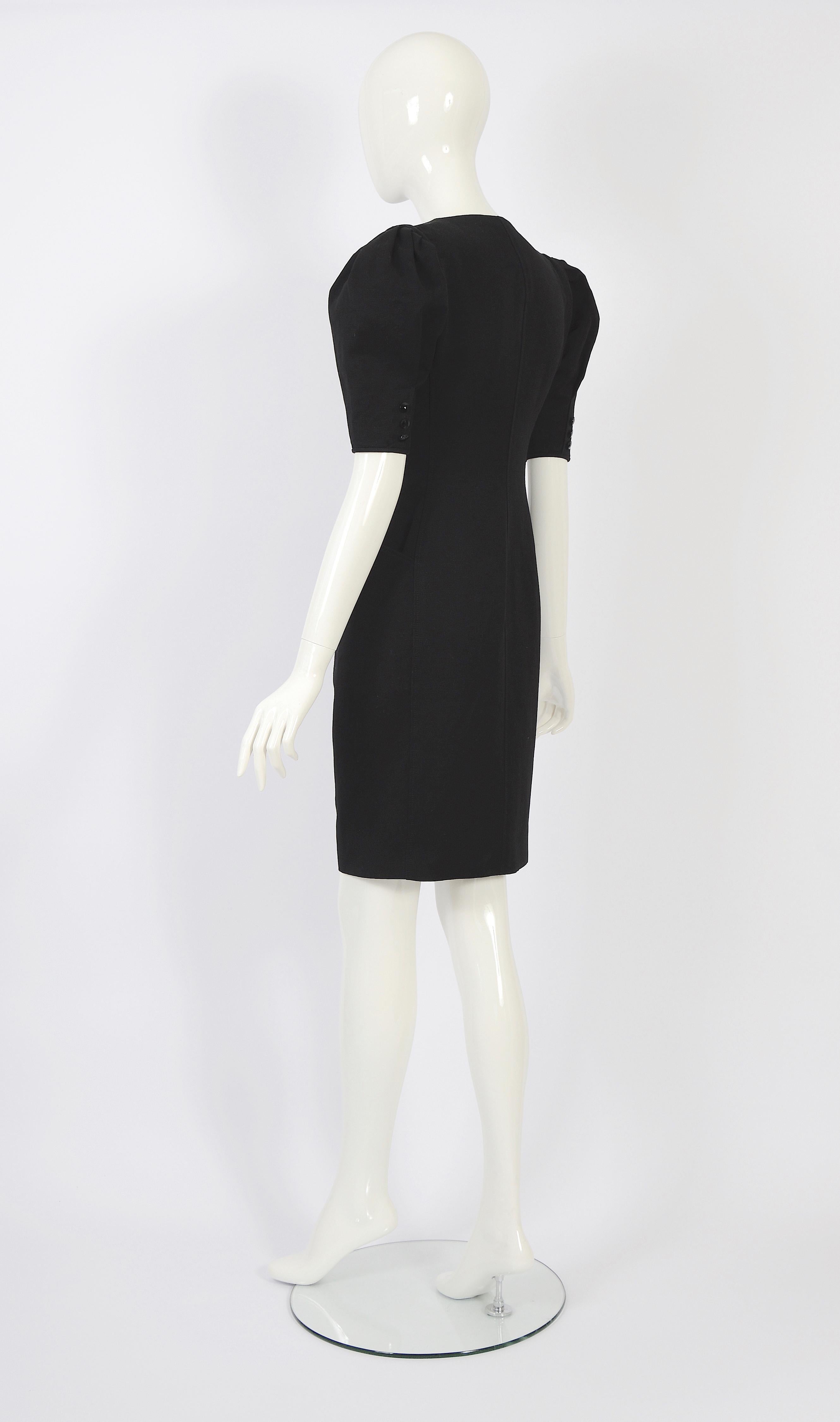 Ungaro Parallele 1980s vintage black silk heart shaped keyhole bust dress   1