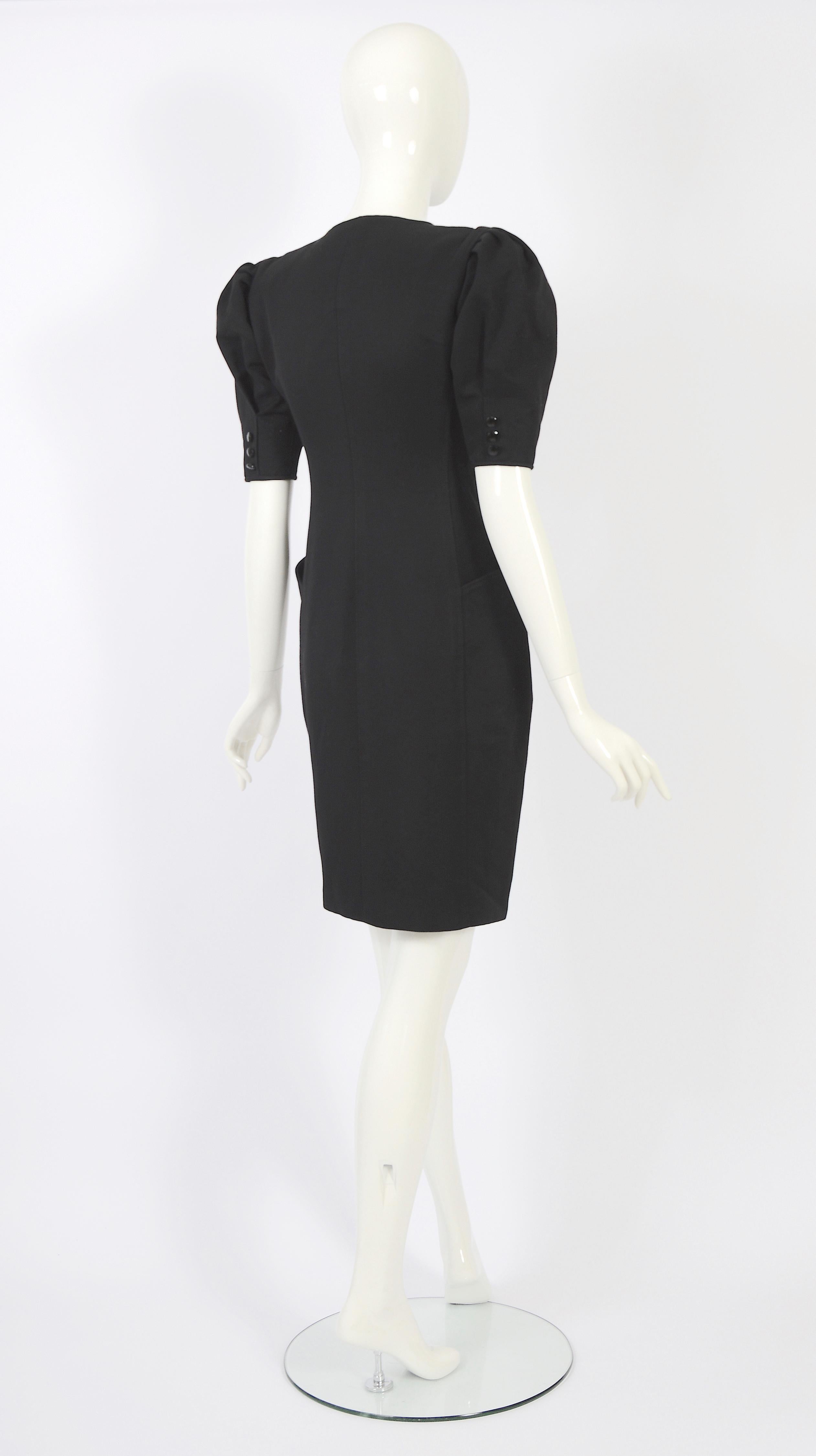 Ungaro Parallele 1980s vintage black silk heart shaped keyhole bust dress   3