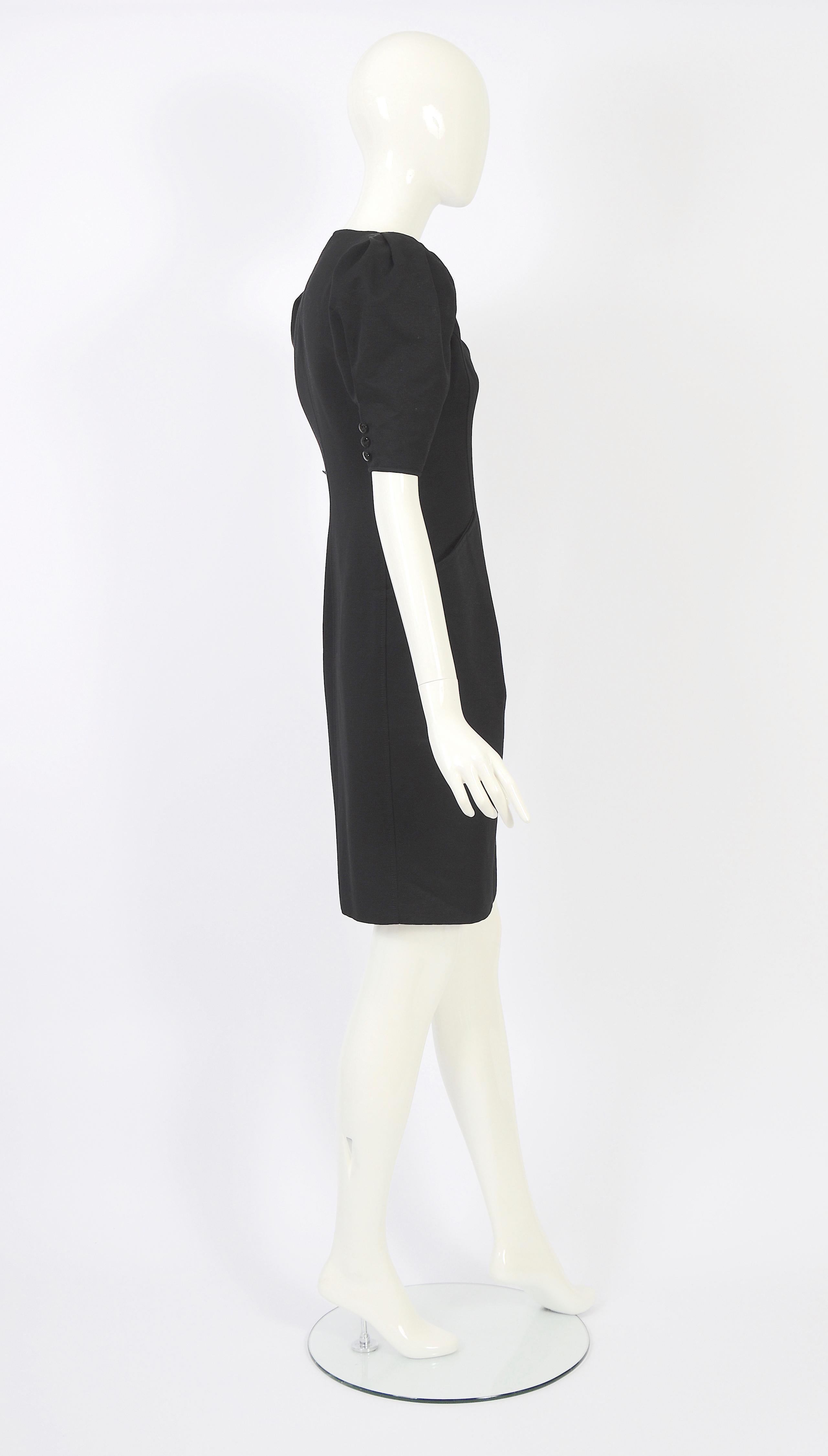 Ungaro Parallele 1980s vintage black silk heart shaped keyhole bust dress   4