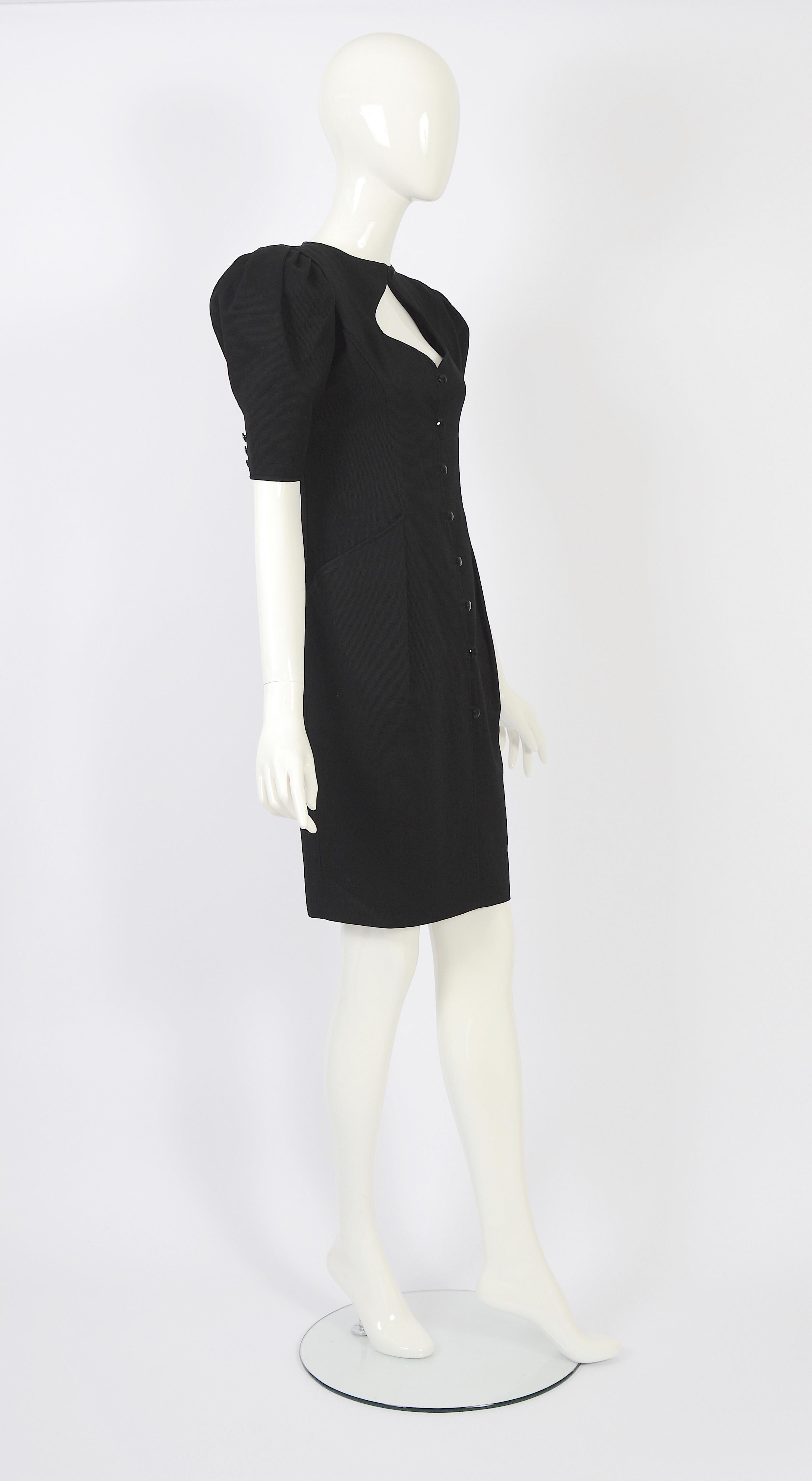 Ungaro Parallele 1980s vintage black silk heart shaped keyhole bust dress   5