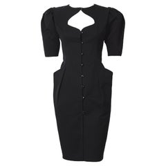 Ungaro Parallele 1980s vintage black silk heart shaped keyhole bust dress